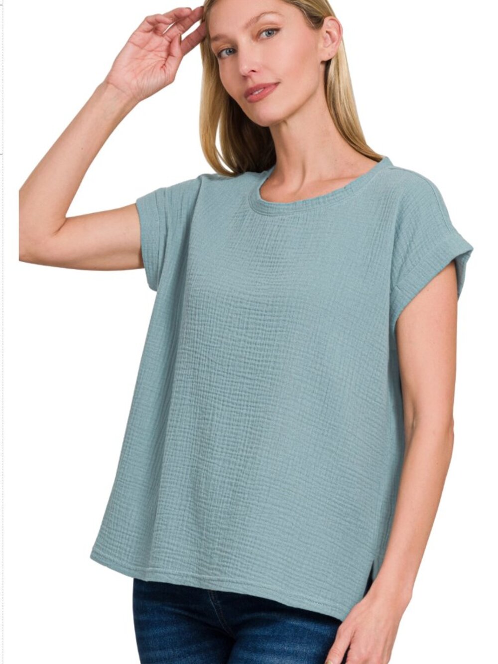 Zenana Women Blue gray  RAISED RIB CAP SLEEVE TOP & SHORTS SET - CAP